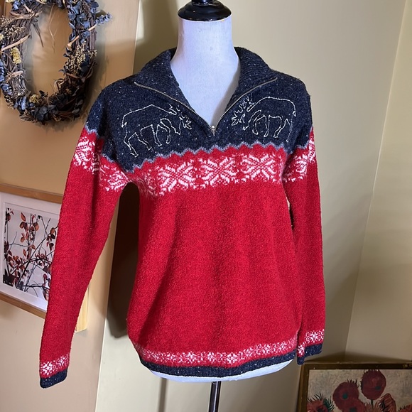 Vtg ‘90’s JONES NEW YORK Size Small  Wool Blend Ski-Sweater Moose Embroidered - Picture 3 of 16